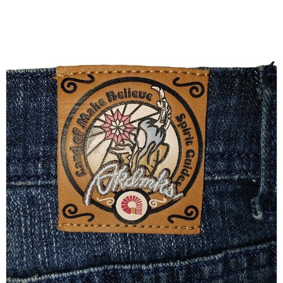 AKADEMIKS AKDMKS STAR LOGO Jean Sz 34 Logo Spell Out Boot Cut High Rise Blue NEW - Picture 9 of 12